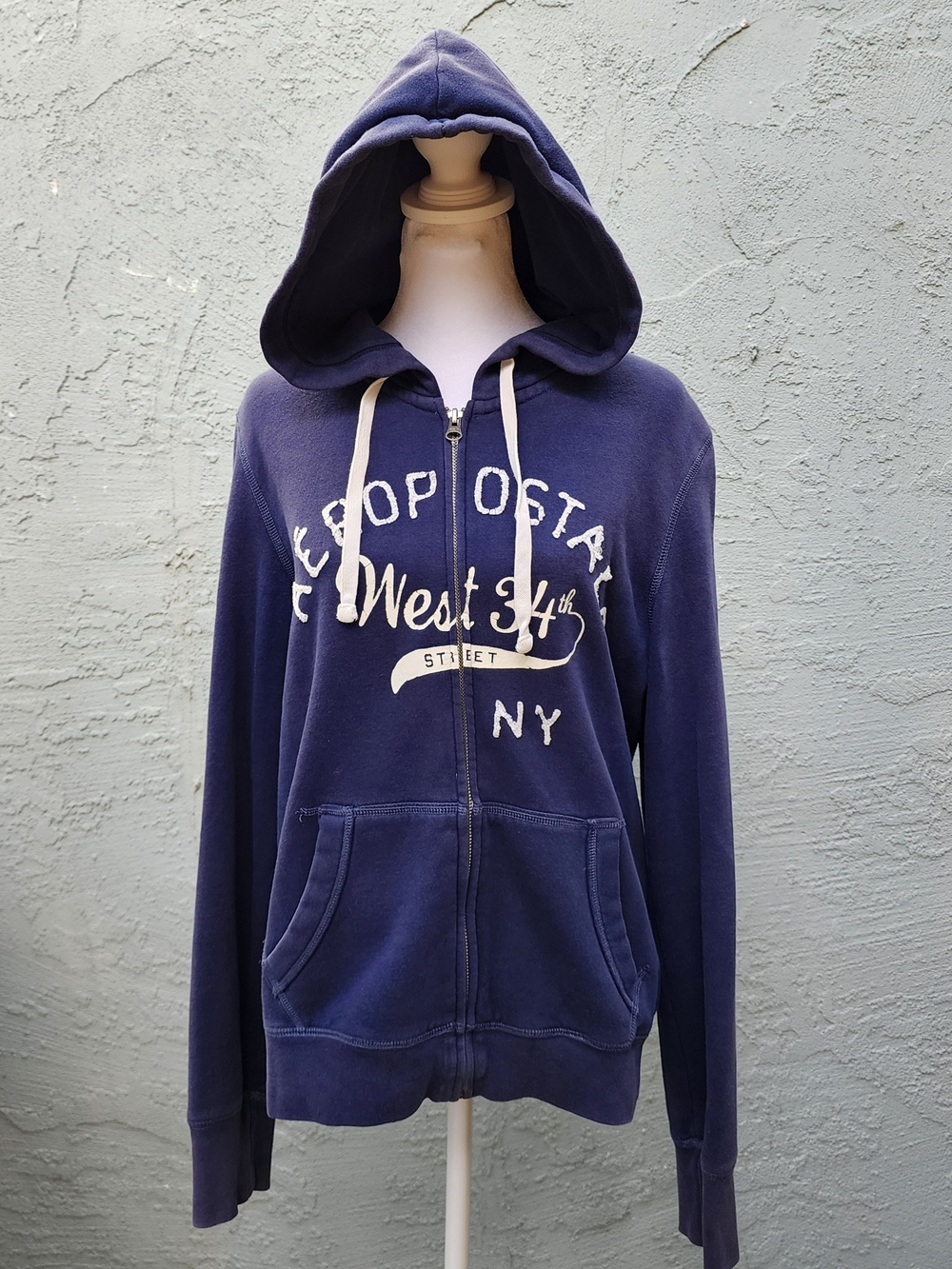 Aeropostale Navy Blue Full Zip Hoodie Sweatshirt West 34th Street NY Logo XL